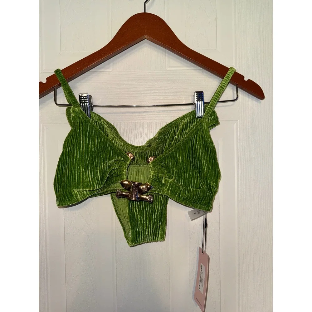 Micas Bikini Set Bikini‎ Swimsuit 2 Piece Green Wrinkled Cloth Medium
